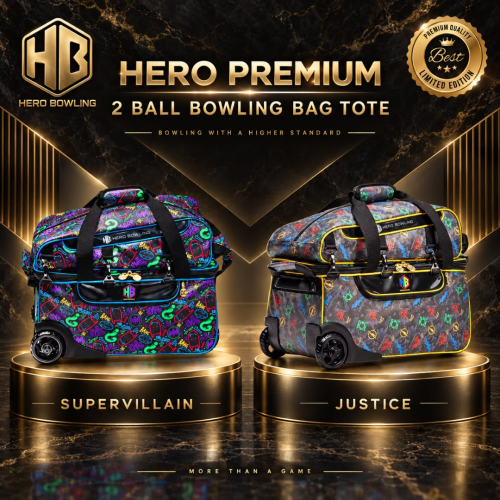 2BT Premium 2 Ball Tournament Roller Tote Bowling Bags (Justice & Supervillain Designs)