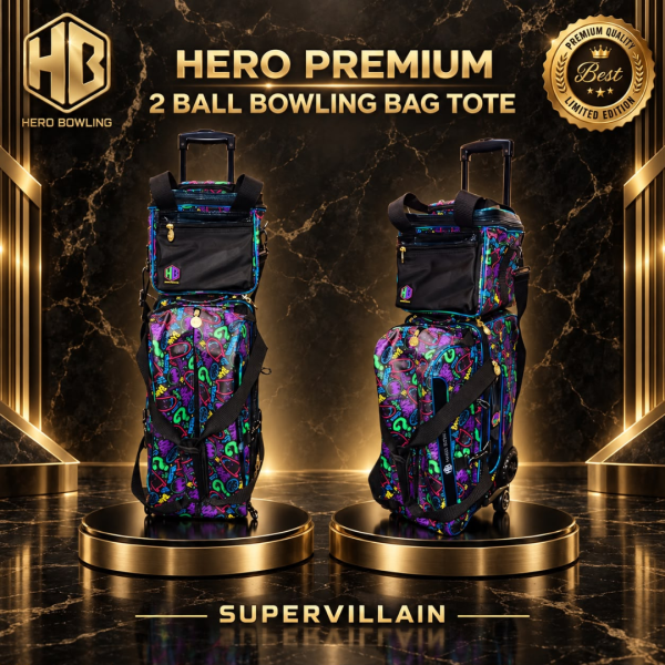 Premium 2 Ball Tournament Roller Tote Bowling Bags (Justice & Supervillain Designs)