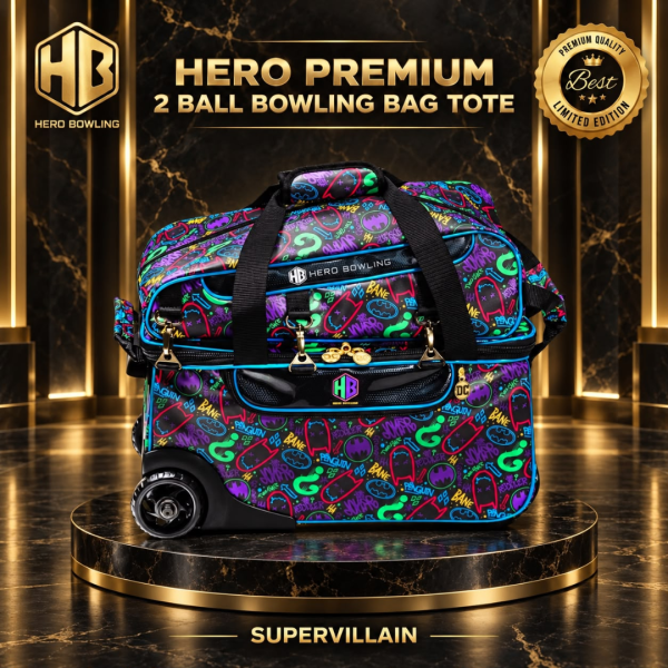 Premium 2 Ball Tournament Roller Tote Bowling Bags (Justice & Supervillain Designs)