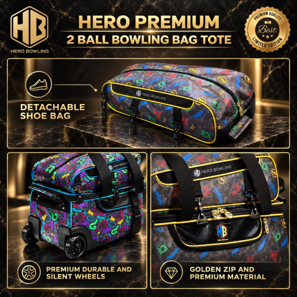 Premium 2 Ball Tournament Roller Tote Bowling Bags (Justice & Supervillain Designs)