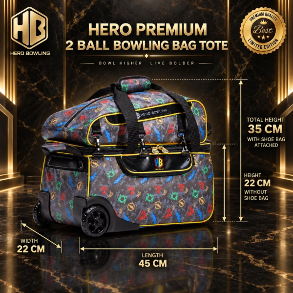 Premium 2 Ball Tournament Roller Tote Bowling Bags (Justice & Supervillain Designs)