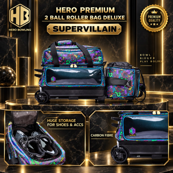 Premium 2 Ball Roller Bowling Bags Deluxe (Justice & Supervillain Designs)