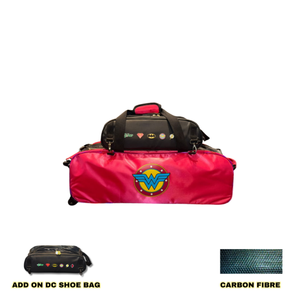 ww sb DC Wonder Woman Design 3 Ball Tournament Roller Tote Bowling Bag (Add on Shoe Bag)