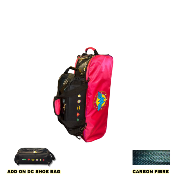 82 DC Wonder Woman Design 3 Ball Tournament Roller Tote Bowling Bag (Add on Shoe Bag)