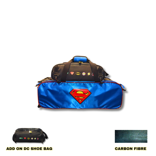 DC The Superman Design 3 Ball Tournament Roller Tote Bowling Bag (Add on Shoe Bag)